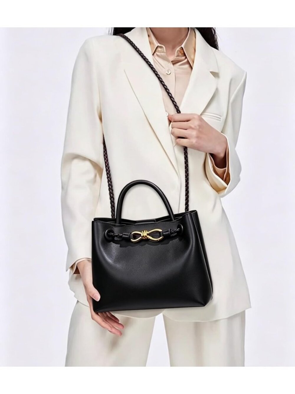 Women's D Chocolate Woven Leather Tote Handle Designer Handbag Shoulder Bag